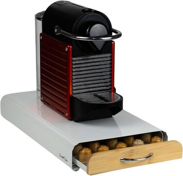 Організатор для капсул Nespresso, металевий, на 50 капсул, білий (з бамбуком)