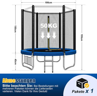 Батут JUMMICO вуличний Ø 183/228/305/366/427 см, сертифікат GS, для дітей з драбиною та кишенею (183 см, синій)