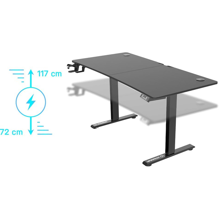 ULTRADESK Стіл для роботи та ігор, регулювання висоти, електричний, 140x68 см, чорний