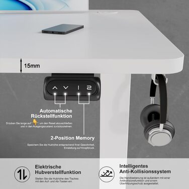 Електричний стіл Devoko з регулюванням висоти, стійкий, з пам'яттю, ергономічний, для стояння та сидіння (білий), 180 x 80 см