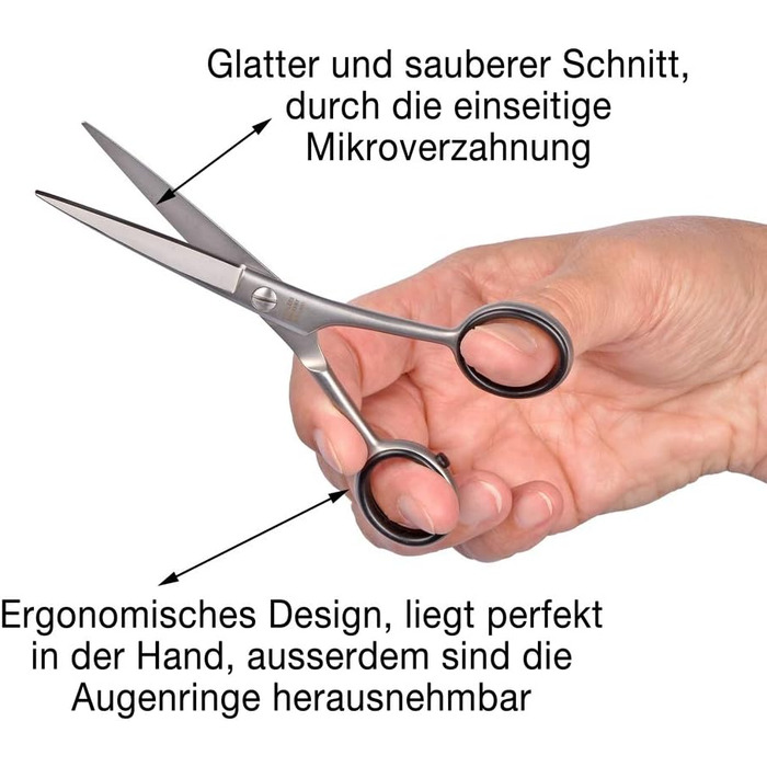 Перукарські ножиці 5 Solingen з нержавіючої сталі, мікрозазубрені - професійні перукарські ножиці для чоловіків/жінок, гачок для пальців можна відкрутити