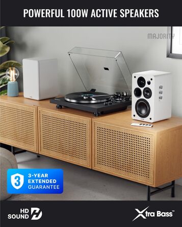 Активні Bluetooth-колонки Majority D100X 100W, вуглецеві драйвери, HDMI ARC, RCA, Optical, Phono, AUX, білі