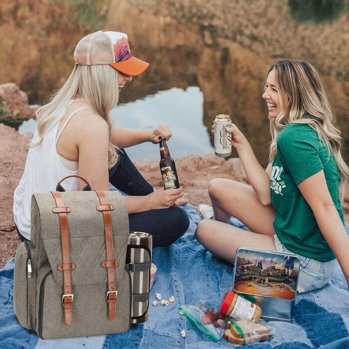 Набір для пікніка на 4 особи з великою ізольованою сумкою-холодильником, набір посуду для пікніка з мішком для вина, водонепроникний плед та набір столових приборів. Ідеально для пляжу, подарунок на весілля для пар.