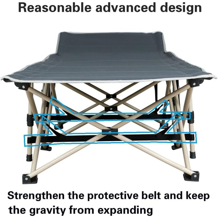 Розкладне ліжко для кемпінгу та відпочинку Yaheetech, похідне ліжко-шезлонг з кишенею та сумкою для транспортування, сіре, до 150 кг