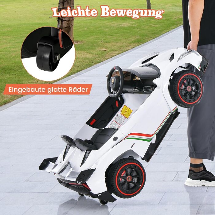 Електромобіль для дітей COSTWAY Lamborghini з пультом, LED фарами, сигналом, музикою, швидкість 3-6 км/год, білий, для дітей від 3 років