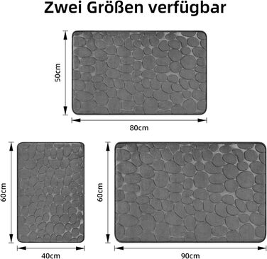 Килимок для ванної кімнати з піною-пам'яттю Chakme, 60x90 см, сірий. Стійкий до ковзання, вбираючий, для ванної та вітальні.