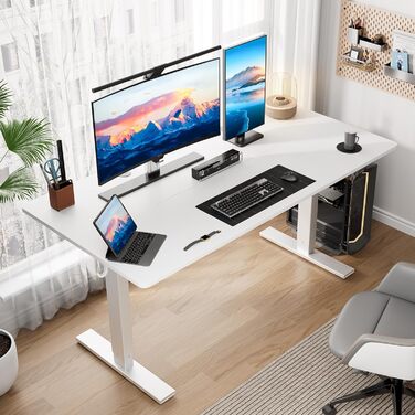 Електричний стіл з регулюванням висоти 60x110 см, з пам'яттю та захистом від зіткнень, для офісу, дому та геймінгу (білий)