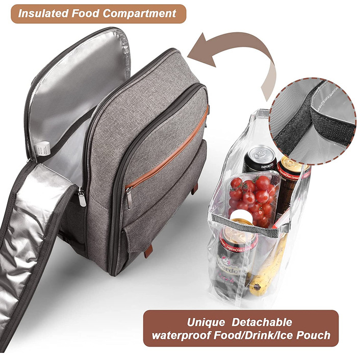 Набір для пікніка Sunflora з ізольованим контейнером та ковдрою, пікніковий кошик для кемпінгу та відпочинку на природі (Блакитний та смужки) Блакитний та смужки (Бежевий, на 2 особи)