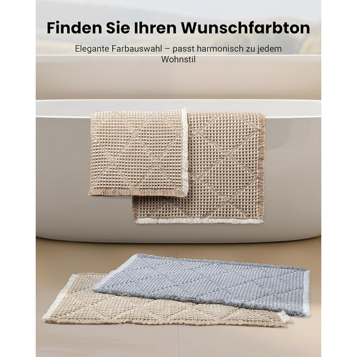 Набір килимків для ванної кімнати 2 шт. Boho стиль, сірий колір, 51x120 см + 46x77 см, нековзкі, для ванної та пральні