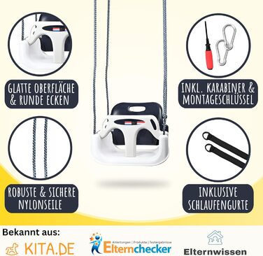 Дитяча гойдалка Wolken Glück® 3 в 1 для малюків (6 місяців - 6+ років) - Зростаюча гойдалка для дому та вулиці з підголівником та ременем безпеки (Сірий)