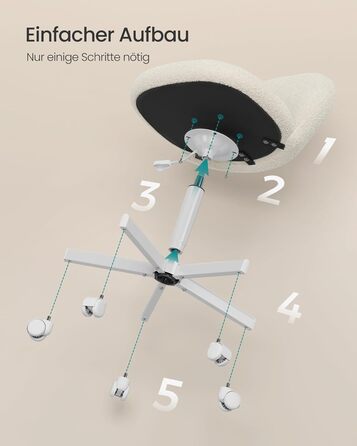 Крісло SONGMICS для дому та офісу, крісло для макіяжу з флісу, регульоване по висоті, для робочого кабінету, спальні, гардеробної, кремово-біле, OBG027WD01