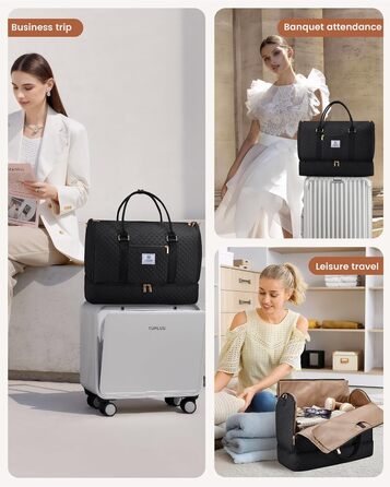 LOVEVOOK Складаний дорожній саквояж для жінок, 2-в-1, з сумкою для взуття, водонепроникний, для ручної поклажі, 53L, чорний