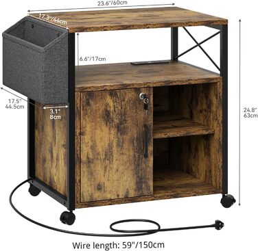 Підставка для принтера YITAHOME з розетками, роликова, з полицею та кишенькою, з замком для документів, для дому/офісу (колір: коричневий)