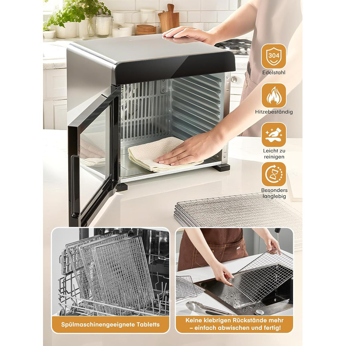 Електричний дегідратор FOHERE з нержавіючої сталі, 650W, 8 ярусів, таймер 48h, 35-75°C - для овочів, м'яса, трав, здорових перекусів та кемпінгу