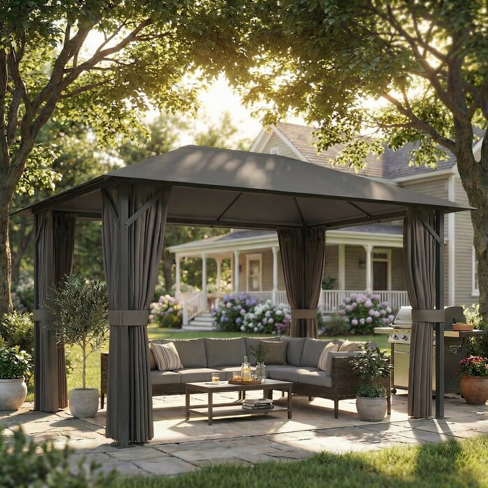 Альтанка садова 4x3 м, водонепроникна, стійка, зимова, з москітною сіткою та 4 бічними стінками, вентиляція, дренажні отвори