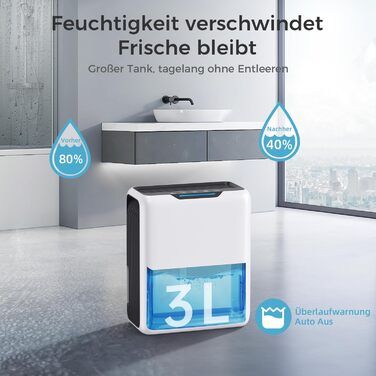 Електричний осушувач повітря 3л, для дому до 20㎡, з технологією Dual Peltier, 30дБ, таймер 24г