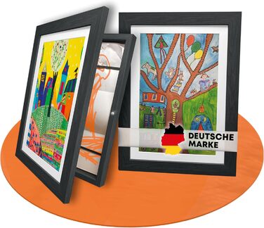 BALA® Преміум рамки для фотографій - 2 шт. A4, для дитячих малюнків та творчих робіт, з фронтальною відкриваністю та кріпленням для підвішування або встановлення, вміщують 120+ зображень (Чорний)