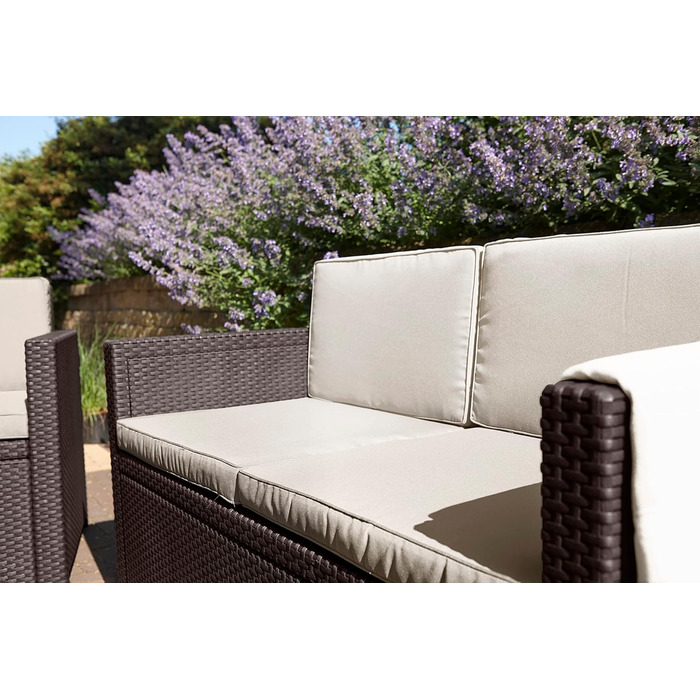 Садовий диван Allibert Victoria 2-місний ротанг коричневий з подушками 129x63x77 см