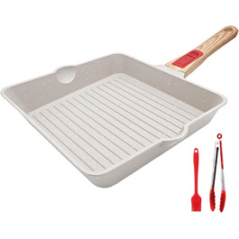 Сковорода-гриль AIKENBBKK 24x24 см з знімним ручками, антипригарне покриття, для стейків, сумісна з духовкою, миється в посудомийній машині (біла)