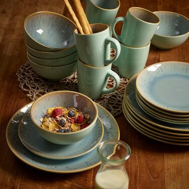 Вінтажний обідній сервіз 'Ana Modern-Design, на 6 персон, Стильний порцеляновий набір посуду з 6 обідніми тарілками, 6 бічними тарілками, 6 чашками, 6 чашками для чаю (16 шт. )