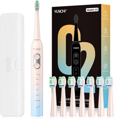 Електрична зубна щітка YUNCHI з USB-C зарядкою, 5 режимів, 8 насадок, для дорослих та дітей, блакитна