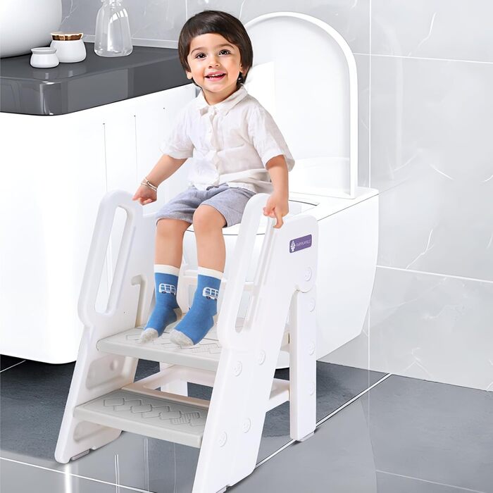 Дитячий тривалий стільчик Funecho: регульована висота, безпечні сходинки, антиковзаюча поверхня, пластик, сірий