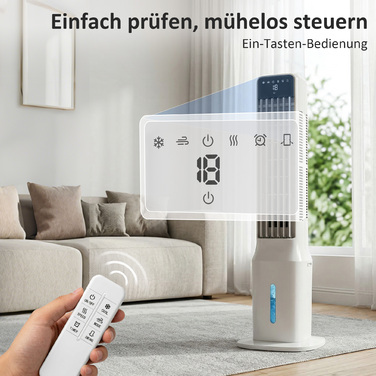 Портативний охолоджувач повітря 3-в-1 з резервуаром для води 9 літрів, кутом охоплення 48°, 3 швидкостями, 3 режимами, білий