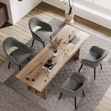 Набір обідніх стільців для кухні та вітальні (4 шт.) з підлокітниками, м'яке сидіння, поліестер, дерев'яні ніжки, бежевий, темно-сірий, чорний