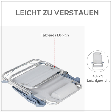 Набір з 2 складних кемпінгових стільців з регульованою спинкою (6 положень), підголівником, 62 x 65 x 80 см, світло-сірий