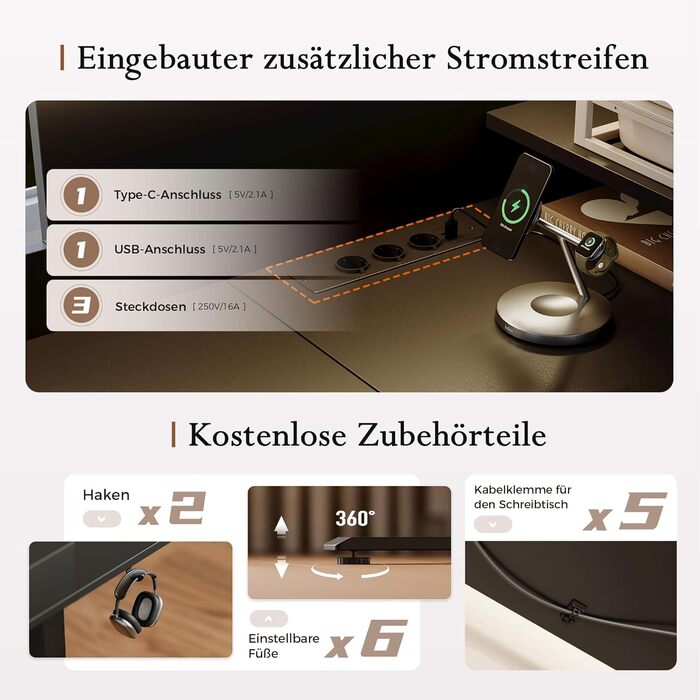 Електричний кутовий стіл Klicelor з регулюванням висоти, L-подібний стіл для стоячи роботи з 3 функціями пам'яті та антиколізійною технологією, ергономічний комп'ютерний стіл, білий (160 x 140 см) з LED-підсвічуванням та штекером