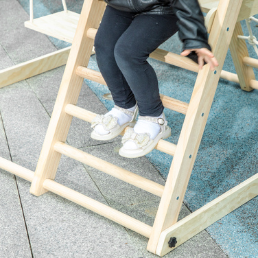 Дитячий ігровий комплекс 5-в-1 з гіркою, гойдалкою, сіткою для лазіння, баскетбольним кільцем, складаний, для дітей 3-6 років, з натурального дерева