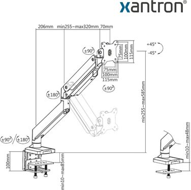 Кріплення для монітора Xantron PRO-GS100 - регульоване, для моніторів 17-35 дюймів, VESA 75x75/100x100, з Quick Release, для будь-якого столу