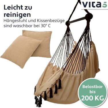 Підвісне крісло на відкритому повітрі - Стійке та безпечне крісло-гамак - Стильне підвісне крісло для приміщень - Гойдалки для дорослих та дітей - Зручне оформлення кімнати в стилі бохо - Вантажопідйомність 200 кг (коричневий), 5