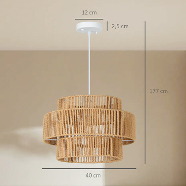 Підвісна лампа з тришаровим абажуром, метал, мотузка з натурального льону, світло-коричневий