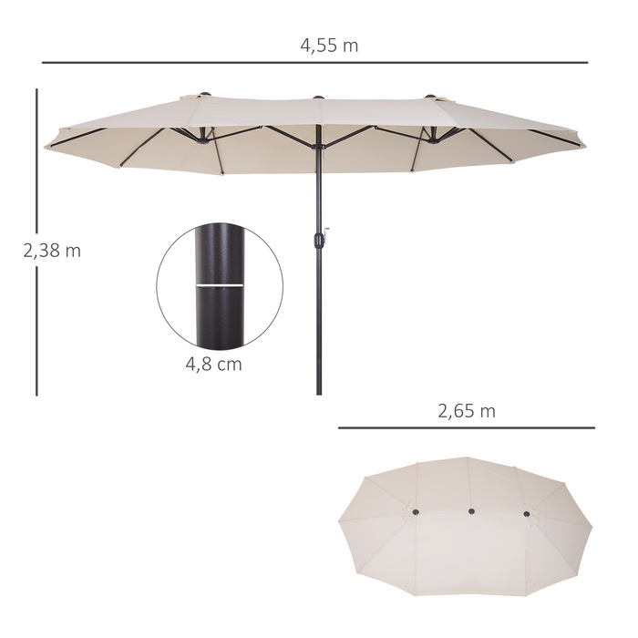 Outsunny Parasol Garden Parasol Market Parasol Double Parasol Патіо Парасолька з ручною рукояткою Бежева Овал 455 x 270 x 240 см