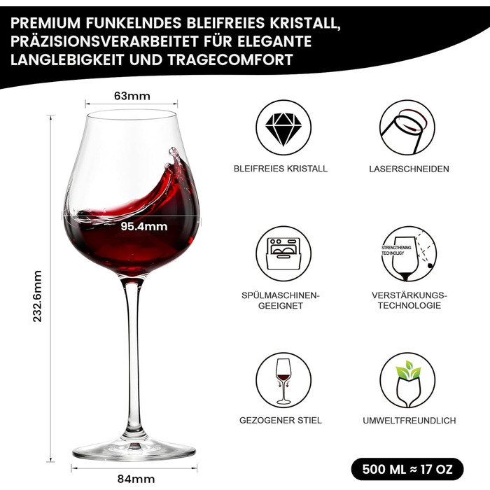 Набір келихів для вина PROST! 6 шт. 491 мл, без свинцю, для червоного та білого вина, 496 мл (набір 6 шт.)