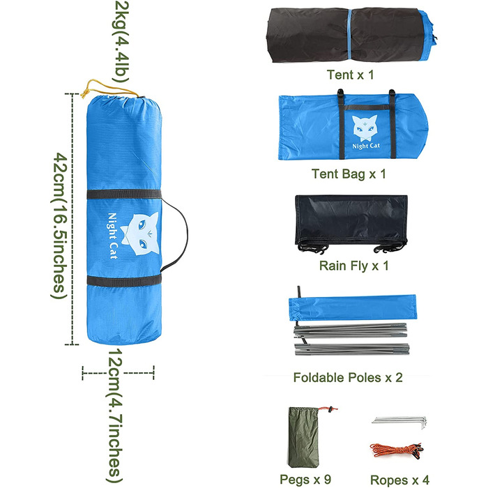 Намет для кемпінгу Night Cat на 1 особу, чоловічі водонепроникні рюкзаки, проста в установці, легка для піших прогулянок на задньому дворі (для 2 осіб, блакитно-синього кольору)