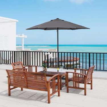 Outsunny Parasol Ø196 см, поворотна парасолька з функцією складання, шестикутна балконна парасолька пляжна парасолька вітрозахисна стабільна ринкова парасолька з колінчастою парасолькою для захисту від сонця для пляжу Балконний сад, темно-сірий