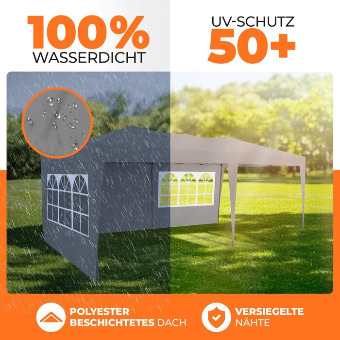 Павільйон Kronenburg розкладний, 3x3 м, водонепроникний, захист від сонця UV 50+, колір шампань, з 4 боковими частинами