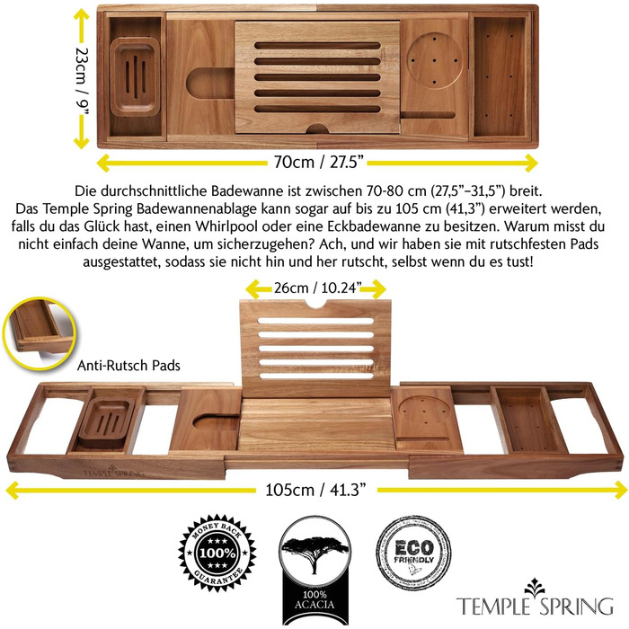 Підставка для ванни Temple Spring Akazie з дерева - аксесуари для ванної кімнати, SPA-стільниця