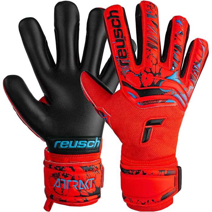 Молодіжні воротарські рукавички Reusch унісекс Attrakt Evolution Finger Support Junior з хорошим захопленням і внутрішнім швом (4.5, червоний / синій / чорний)