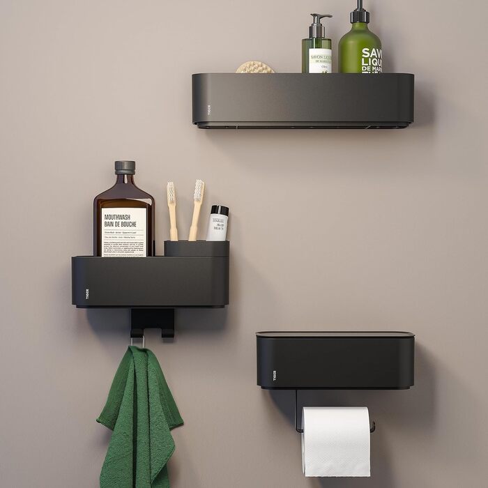 Магазинна полиця, для використання в якості душового кошика або настінної полиці, пластик, колір для прикручування або склеювання, (Чорний, 35 см), 2-
