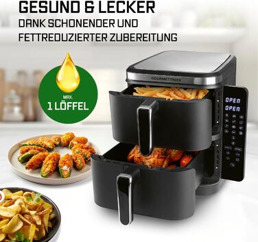 Фритюрниця повітряна Gourmetmaxx FryUp з вертикальною подвійною камерою, 10 літрів (2x5л), сенсорний дисплей