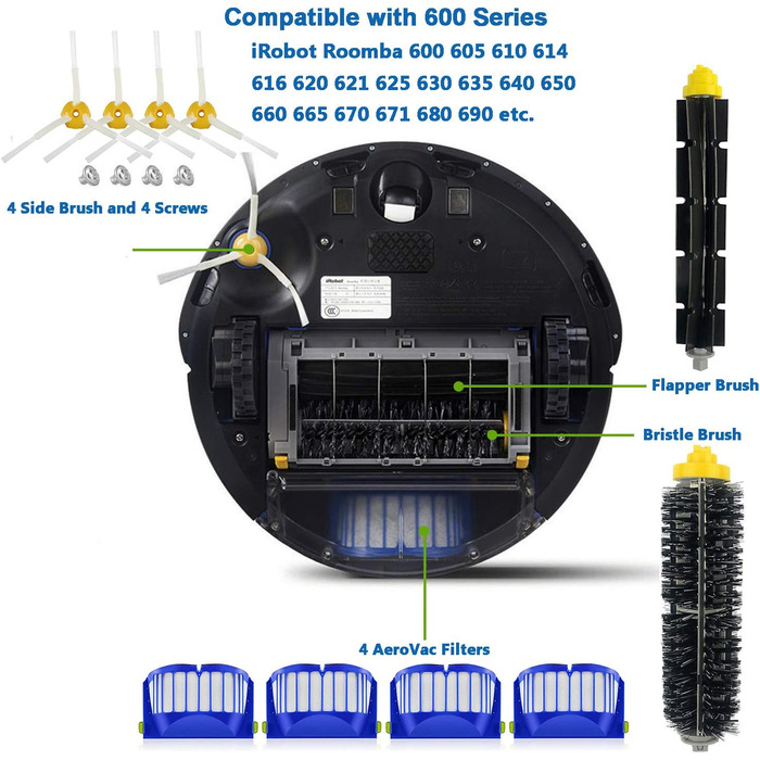 Комплект для заміни аксесуарів для iRobot Roomba i8 i8 / i8 Plus i7 i7 / i7 Plus i6 i6 i4 i4 i3 i3 і E5 E6 E7 (запасні частини для iRobot Roomba серії 600)