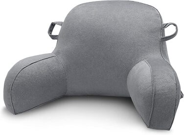 Лежак-крісло для читання, подушка для відпочинку в ліжку для дорослих та дітей, м'яка спинка з підлокітниками, кишенями та ручкою, сірий колір