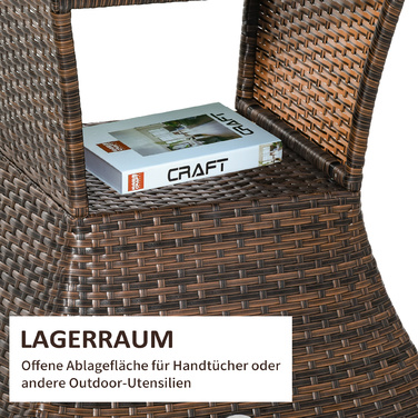 Підставка для парасольки Outsunny Garden Table Side Table 54 x 54 x 55 см виготовлена з поліротанга коричневого кольору, ідеально підходить для садових меблів і тераси
