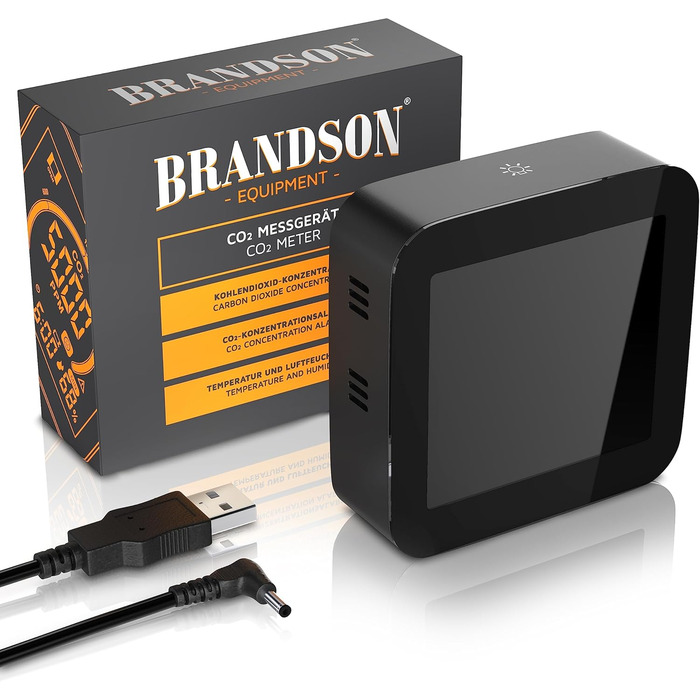 Датчик CO2 Brandson: вимірювач якості повітря, сенсор вуглекислого газу, термометр, гігрометр, індикатор CO2, рекомендації по вентиляції, будильник