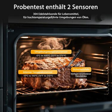 Бездротовий термометр для м'яса BlueSwan Grillthermometer з LCD дисплеєм (2 шт.), водонепроникні зонди IP67, 48 годин роботи від акумулятора, магнітна коробка, Bluetooth 150м, додаток з 9 режимами приготування, термометр для BBQ, духовки, гриля, кухні