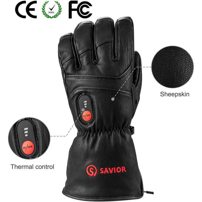 Обогревні рукавички SAVIOR HEAT для чоловіків та жінок, рукавички з підігрівом для зимового катання на лижах та ковзанах, рукавички для артриту, акумулятор 7.4V 2200mAh, USB-зарядка, чорний (XS)