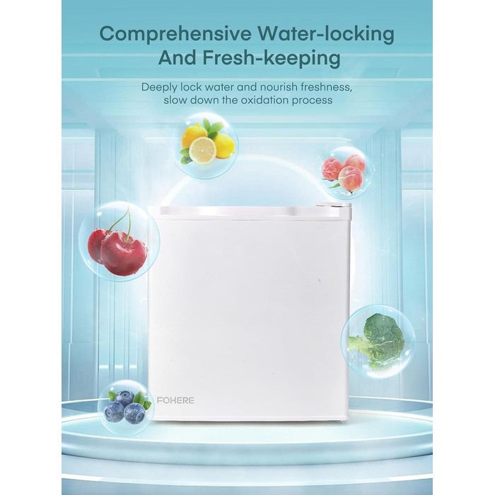 Міні-холодильник FOHERE 46L з відділенням для льоду | Компактний холодильник з регулюванням температури, енергозберігаючий, тихий | Ідеальний для офісу, кемпінгу та геймінгу | Змінний бік відкривання дверцят | Білий